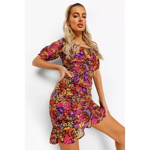 Influence ruched bodysuit floral printed mini dress